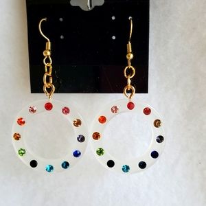 Womens clear acrylic with multi color stones hook earrings